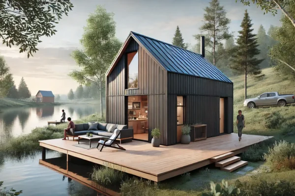 Kućica na jezeru s terasom pokraj šume