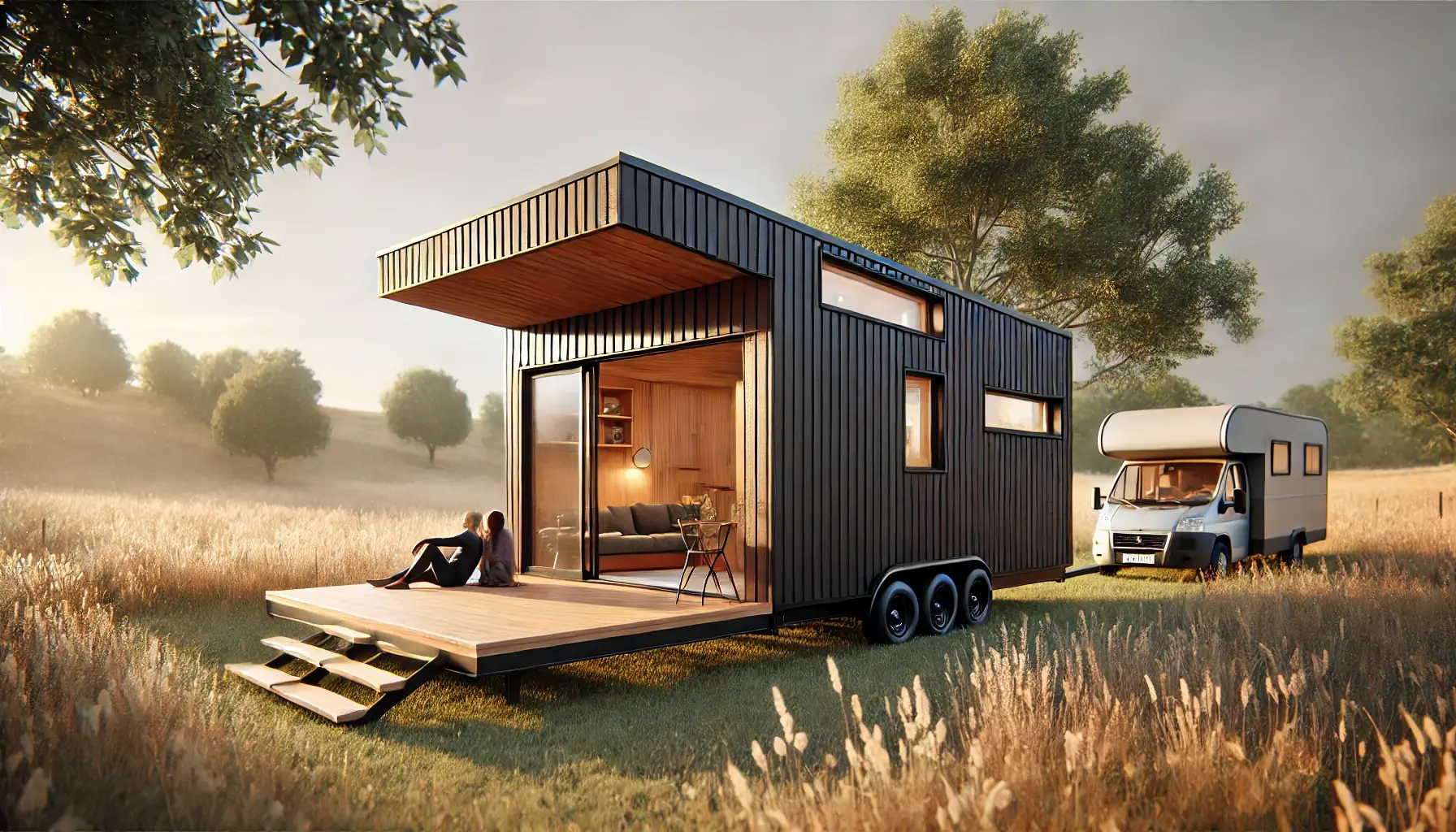 Mobilna kućica s terasom na poljoprivrednom zemljištu