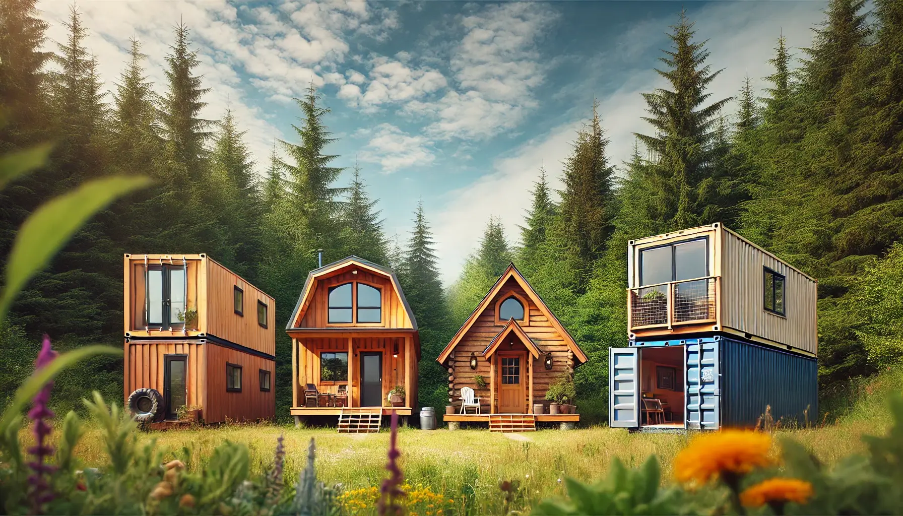 Četiri osnovna tipa kućica: brvnara, A-frame kućica, stambeni kontejner i kućica od lagane čelične konstrukcije.