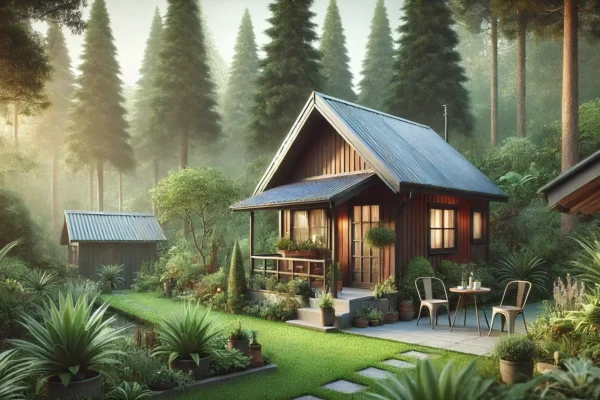 Drvena kućica u srcu šume s uređenom okućnicom