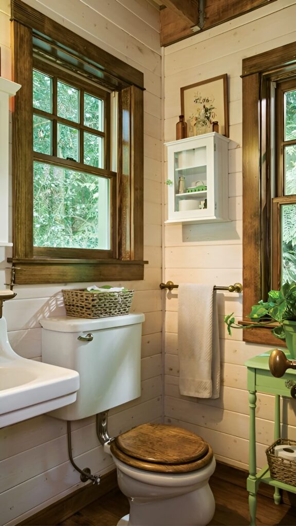 Kupaonica u rustikalnoj kolibi u šumi