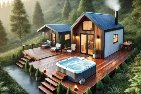 Dvije kućice na osami u prirodi s drvenom terasom i vrućom kupelji