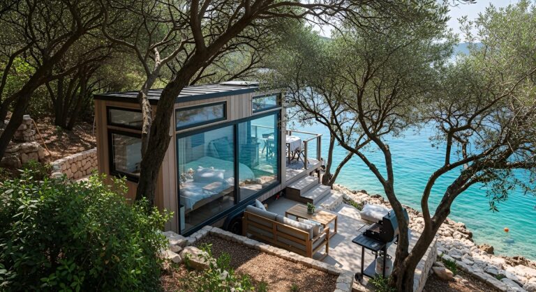 Kućica za odmor u mirnoj uvali na Jadranu tik do mora okružena primorskim zelenilom